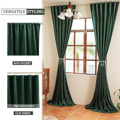 YOFUN 72 inches 2 Panels, Dark Green Blackout Luxury Velvet Curtains Thermal Insulated Heat Block Soundproof Window Panels Soft Drapes for Bedroom Living Room, Rod Pocket & Back Tab, W52 x L72 - color: Dark Green, size: 52"W x 72"L (Pack of 2)