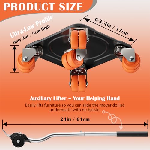 Heavy Duty Furniture Movers with 10 Wheels | Dual-Wheel Caster Square Dollies with Furniture Lifter & Base,360° Swivel Casters,Non-Slip Pads,Up to 4000 lbs Load Capacity