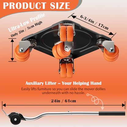 Heavy Duty Furniture Movers with 10 Wheels | Dual-Wheel Caster Square Dollies with Furniture Lifter & Base,360° Swivel Casters,Non-Slip Pads,Up to 4000 lbs Load Capacity