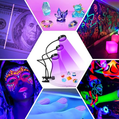 inShareplus 395nm~405nm Dimmable UV Gooseneck Light with USB,15W UV Black Curing Lamp, Clamp Lights with Clip for UV Glue Resin Curing, Gel Nail, Resin Art, Aquarium - color: Round, size: Three head