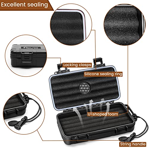 Flauno Travel Cigar Humidor Case - Portable Humidor Kit with Lighter (Without Gas), Cutter, Holder, Humidifier & Dropper, Waterproof, Crushproof, Airtight Seal (Holds up to 5 Cigars) - size: Holds up to 5 Cigars with Cigar Lighter