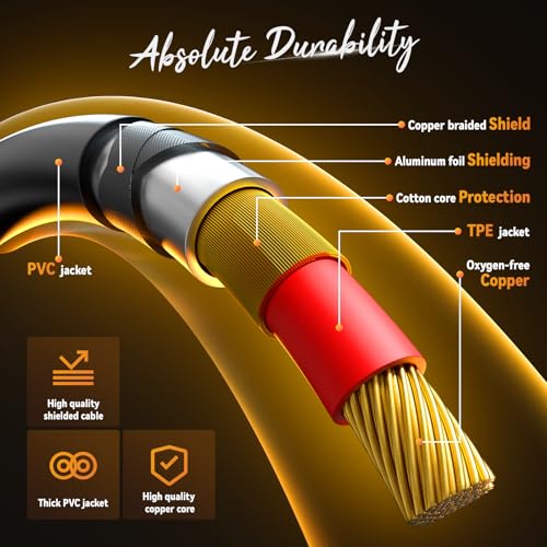 Tisino RCA to 1/4" Cable,Dual RCA to Dual 1/4" TS HiFi Audio Cable, 10 FT | 2 RCA to 2 1/4" TS Male Patch Cord for Mixer, Speaker, Amp, Gold-Plated Shielded HiFi Stereo Audio Interconnect Cable - size: 10 feet