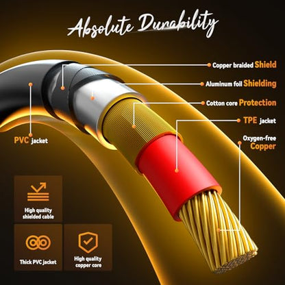 Tisino RCA to 1/4" Cable,Dual RCA to Dual 1/4" TS HiFi Audio Cable, 10 FT | 2 RCA to 2 1/4" TS Male Patch Cord for Mixer, Speaker, Amp, Gold-Plated Shielded HiFi Stereo Audio Interconnect Cable - size: 10 feet