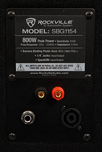 Rockville SBG1154 15" 800W Passive 4 Ω Pro DJ Subwoofer, Mdf/Pole Mount | 800W Peak / 400W RMS, 70 Oz Magnet, 3" Voice Coil, Ported Enclosure, SpeakON I/O, Steel Grille, Recessed Handles - style: 4 Ohm