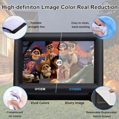 GYUEM 21FT Inflatable Projector Screen Outdoor Movie Screen | Blow Up for Movie Parties Backyard Outside, Air Blower, Carry Bag, Front and Rear Projection, Portable Home Theater, Indoor - size: 21FT