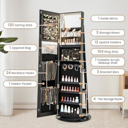 LOKO 360° Swivel Jewelry Cabinet, Lockable Jewelry Organizer (Black) - color: Black