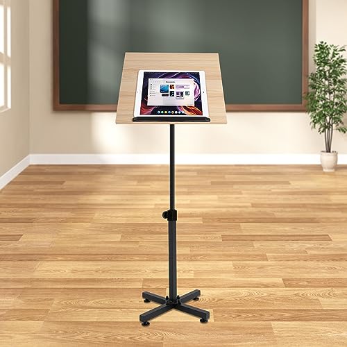 Xuthusman Portable Lectern Podium Stand, 360° Adjustable Mobile Podium Multifunctional Reading Holder with Edge Stopper for Speech Lecture Church Reading（Brown）