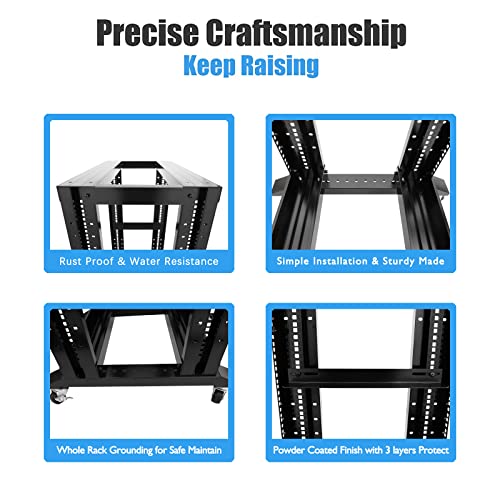 Server Rack Open Frame Rack 4 Post 19 inch Adjustable Server/Audio Rack Cold Rolled Steel (15U-24 Depth, Black-15U) - size: 15U-24"Depth