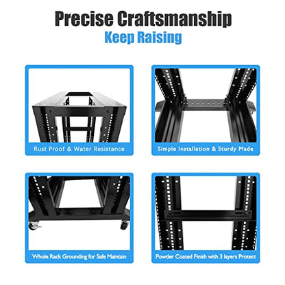 Server Rack Open Frame Rack 4 Post 19 inch Adjustable Server/Audio Rack Cold Rolled Steel (15U-24 Depth, Black-15U) - size: 15U-24"Depth