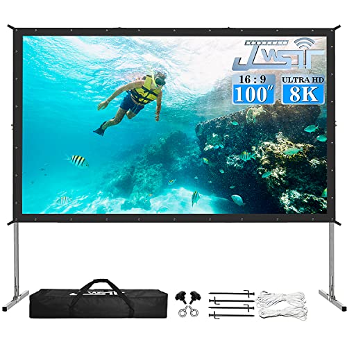 Projector Screen 100 inch,Projector Screen Indoor with 3-Layers PVC | Polyester-Free Opaque Projection Screen, Stable Aluminum Frame,Carry Bag & Quick Setup for 4K HD Indoor Backyard Theater - size: 100