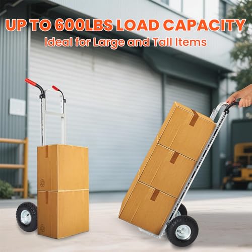 Aluminum Hand Truck Dolly Cart with 10" Pneumatic Tire,Hand Trucks Heavy Duty 600 LBS Capacity,Platform Hand Cart for Transport & Moving in Warehouse, Home, Supermarket(red)