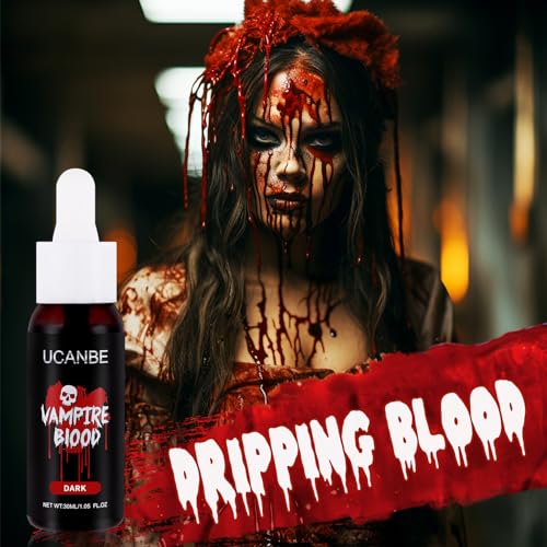 UCANBE Halloween Dripping Fake Blood Realistic Blood Drops Body Paint Washable Fake Blood Makeup Kit For Zombie Vampire Clown Monster Clothes Costume Cosplay SFX Special Effects Makeup 30ML(Dark) - color: Dark