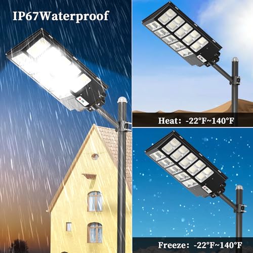 Ofuray Solar Street Lights Outdoor,Of-6000W Commercial Parking Lot Light | Solar Flood Light, LED Area Light with Motion Sensor, Dusk to Dawn, Remote Control for Security Lighting in Streets, Barns - size: XL