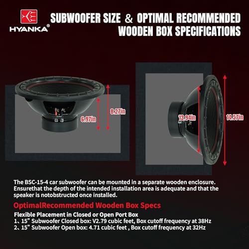 H YANKA BSC-15-4 15 Inch Subwoofer - 1200W MAX Power 15 Inch Paper Cone Subwoofer Car Audio, Black Iron Basket, 2.5“ Dual Voice Coil 4 Ohm Impedance 15 Sub for Cars - size: 15" Dual 4 Ohm