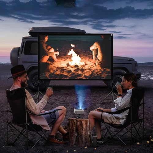 Projector Screen with Stand, Portable and Foldable Indoor Outdoor Projection Screen 16:9 4K HD Rear Front Wrinkle-Free Movie Screen with Carry Bag for Home Theater Backyard Cinema (120inch-19mm) - size: 120 inch-19mm