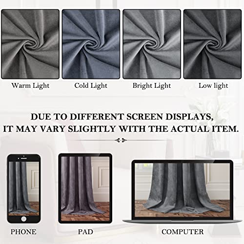 HOMEIDEAS Grey Velvet Blackout Curtains, 52 x 96 Inches Long Heavy Duty Gray Thermal Insulated Grommet Window Drapes for Living Room, Bedroom, 2 Panels - color: Grommet-grey, size: 52"W x 96"L (Pack of 2)