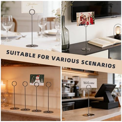 ERYTLLY 16PK Place Card Holders 8 Inch Table Number Holders Table Card Holders Steel Card Holders for Birthdays,Weddings,Photos, Food Signs, Memo Notes, Restaurants (Black) - color: Black