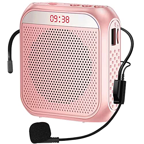 Portable Voice Amplifier for Teachers, 2200mAh Rechargeable Personal Amplifier Mic PA System Headset Microphone with Speaker for Teachers, Training, Meeting, Tour Guide, Yoga, Classroom (Rose) - color: Rose