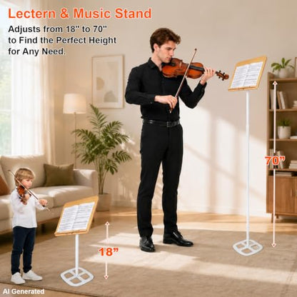 3-in-1 Wooden Music Stand, Metal Bracket Book Stand for Reading Podium | Adjustable Bookshelf, 16.5*13.2*68 In, for Music, Cookbook, Textbook, Laptop, Book, Holder for Display Lectern, Podium Stand