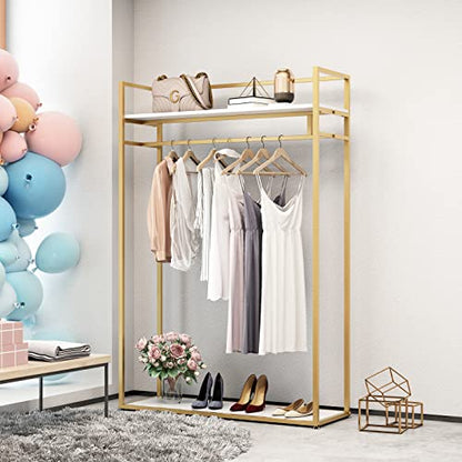 Heavy Duty Clothing Rack with Shelves for Hanging Clothing, Gold Metal Freestanding Garment Rack for Retail Display (47.24" L) - style: double-47