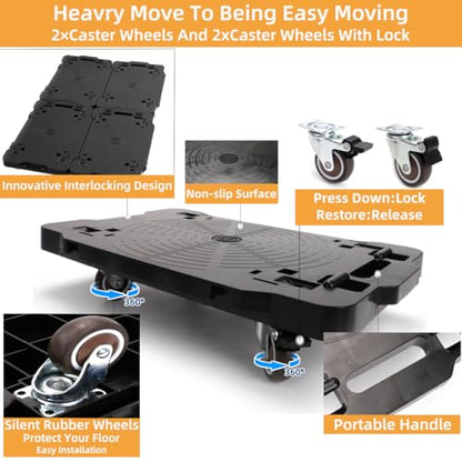 Furniture Moving Dolly With Lock,Portable, Heavy-Duty Rollers, Leg Movers for Furniture, 4-Wheel Small Flat Mover, 440 LBS/200KG Capacity,1-Pack Black Plant Dolly Cart With Brake (With Brake) - size: With Brake