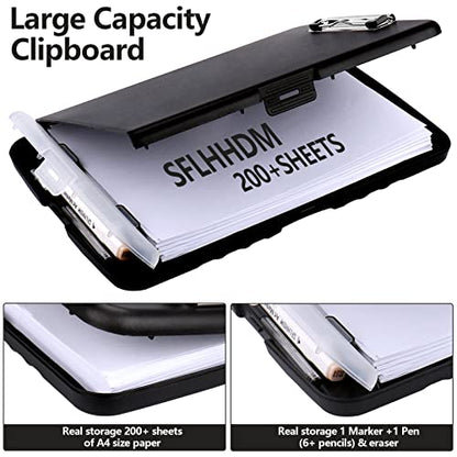 Clipboard with Storage, A4 Binder Nursing Clipboards with Pen Holder, Heavy Duty Storage Clipboards with Low Profile Clip, Clipboard Folder Side-Opening, Smooth Writing Clip Board (Black) - color: Black