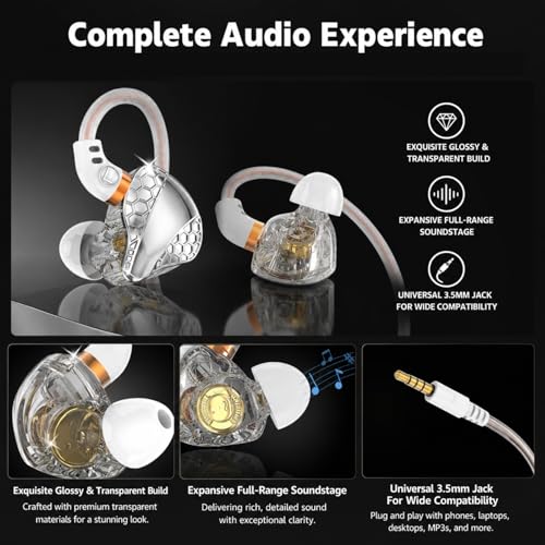 In Ear Monitor Headphones Dual Magnetic Dynamic Driver IEM with Mic, Silver | Hybrid Banlance Armature with Dynamic in Ear Headphones IEM Earphones Gaming Earbuds - color: H89-Silver with Mic