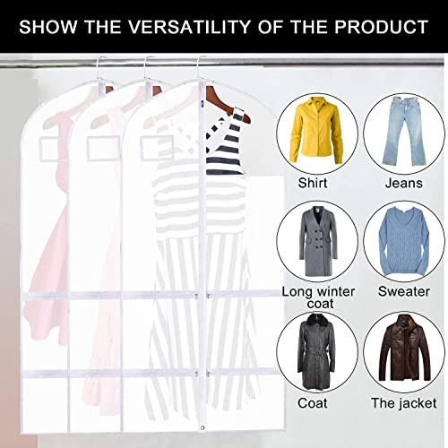 50 Inch Clear Garment Bags for Hanging Clothes (3 Pack), Extra Long Dance Costume Bags with 4 Zipper Pockets for Gowns, Lyrical Dresses & Pageant Competitions, Waterproof PVC Travel Carrier - size: 50"