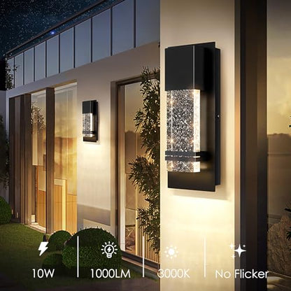 Outdoor Wall Light Fixtures with Crystal Bubble Glass, 10W 3000K | Energy-saving LED, Waterproof & Rust-resistant, Quick & Easy Installation, Modern Design - size: 12in