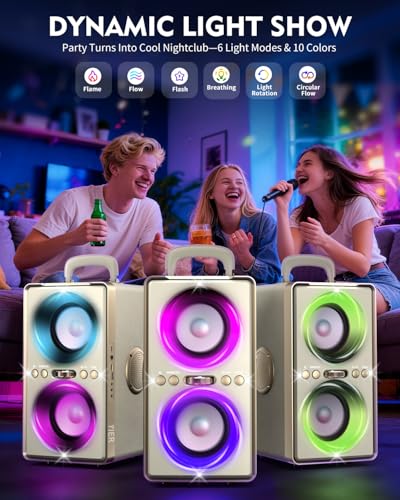 YIER Bluetooth Speaker, 240W Peak Loud Party Speaker with Big Bass, 20H Playtime, TWS, BT5.3, Large Portable Wireless Boom Box with LED Light for Outdoor Backyard Beach Home (Leather White) - color: Leather White