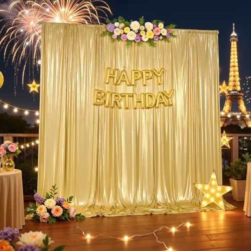 20x10ft Gold Backdrop Curtains Wedding Party Glitter Sequin Curtain Backdrop Fabric Shimmer Drapes Backdrop Bridal Baby Shower Birthday Christmas Photoshoot Background Photography 5x10FT，4 Panels - color: Gold, size: 20ft X 10ft(4 Panels 5ft X 10ft)