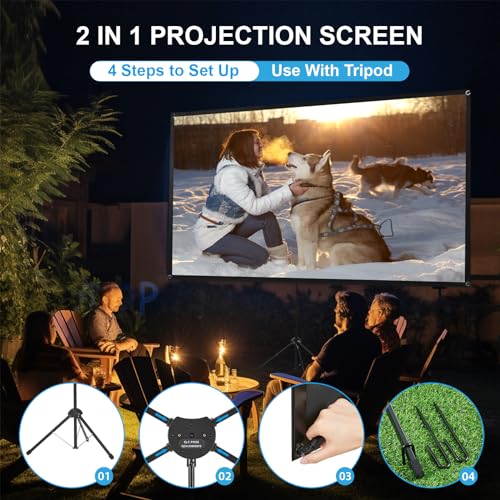 Projector Screen with Stand, Outdoor Projector Screen 16:9 and Tripod Stand, Portable Projection Screen with 1.2 Gain, Lightweight and Compact, Easy Setup, Idea for Home Cinema, Backyard, (120 Inch). - size: 120 inch