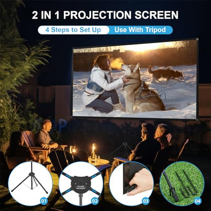 Projector Screen with Stand, Outdoor Projector Screen 16:9 and Tripod Stand, Portable Projection Screen with 1.2 Gain, Lightweight and Compact, Easy Setup, Idea for Home Cinema, Backyard, (120 Inch). - size: 120 inch