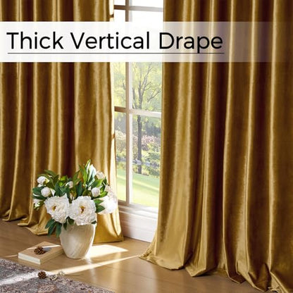 Gold Velvet Pinch Pleated Curtains: 96 Inches Long 2 Panels Set Luxury Living Room Darkening Thermal Insulated Drapes with Hooks- Elegant Soundproof Noise Reducing Back Tab Window Curtain for Bedroom - color: Pinch Pleated | Gold, size: 40"W x 96"L (Pack