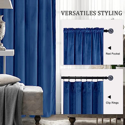 Hiasan Blue Velvet Blackout Curtains 96 inches Long, 2 Panels, 42W x 96L - color: Blue, size: 42"W x 96"L (Pack of 2)