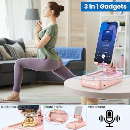 JTEMAN Bluetooth Speaker with Cell Phone Stand,Gifts for Men Tech Gadgets | Big Sound & Clear Bass, Wireless Audio Speaker Stand for iPhone/Android, Foldable Adjustable Phone Holder for Home Office - color: Pink