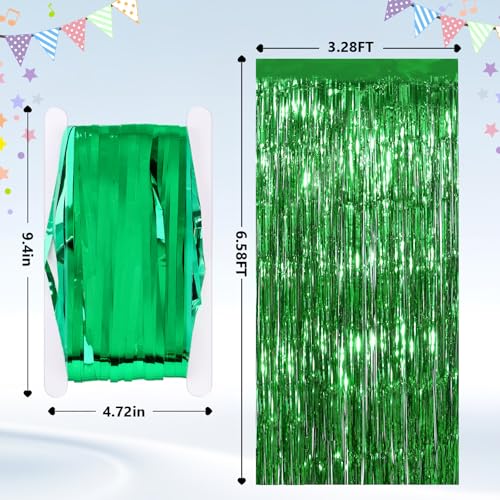 GCB Green Foil Fringe Backdrop Curtain, Metallic Tinsel Streamers, 2 Pack | Green Foil Curtain, Birthday Party Decorations, Christmas, St. Patrick's Day, Photo Booth, Wedding Baby Shower Holiday Events - color: Green