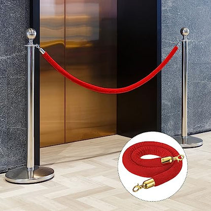 YOKIVE 2 Pcs Red Velvet Stanchion Rope Crowd Control Barrier Rope, Manage The Crowd, Great for Hotels, Theaters, Ticket Offices (Golden, 4 Feet) - color: Red, Golden, size: 4 Feet