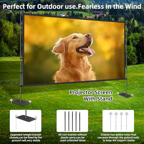 120 inch Outdoor Projector Screen with Stand, Portable Projector Screen | 16:9 4K HD Lightweight Movie Screen, With Carry Bag, 160° Ultra Wide Viewing Angle, Adapts Any Indoor or Outdoor Activity
