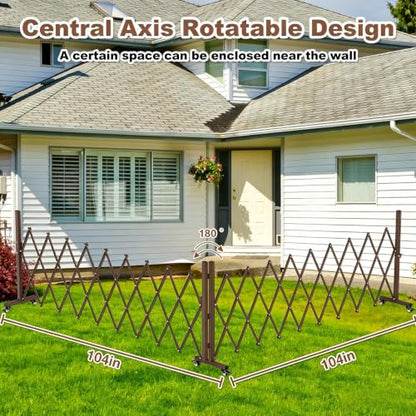 Expandable Driveway Gate with Casters, Portable Metal Folding Security Gate, 209" Wide Aluminum Garden Fence, Outdoor Dog Fence for Yard in Coffee, 39.76 * 213 - color: Coffee