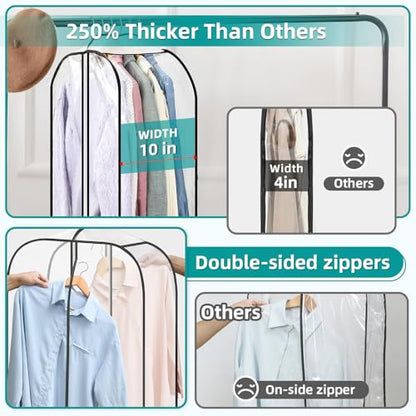 LANDNEOO 6 Pack Clear Garment Bags for Hanging Clothes with Zippers on Double Sides - 10'' Clothes Storage for Coat, Dress, and Fur in Closet - 50'' Long Suit Bags - size: 50 inch