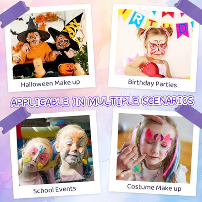 42 Colors Face Painting Kit for Kids，Non-Toxic Water Face Painting Palette Kit Professional whit Brushes，Stencils，Gems，sponges，Book&Glitters.Carnival，Halloween，Cosplay，Party； for Kids Makeup Artist