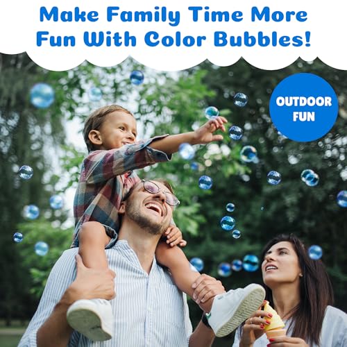 PoppinColorz Blazin' Blue Stain-Free Color Bubbles Refill, 14 oz Non Toxic Bubbles & Bubble Solution for Bubble Machines, Blasters & Guns, Kids Parties, Baby Showers & Boy Gender Reveals, Ages 3+ - color: Blue