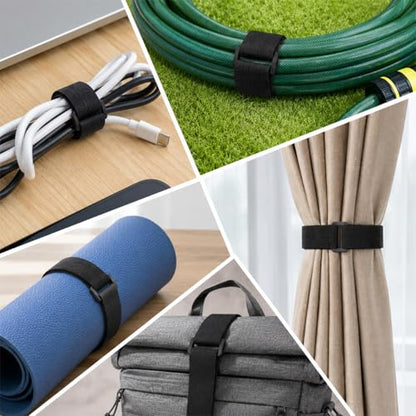 12 Pack Extra Large Reusable Fastening Straps, 1 x 24 Inch Heavy Duty Cinch Straps with Buckle, Hook and Loop Cable Tie Down Straps for Building Materials, Wood, Pipe, Yoga Mats, Camping