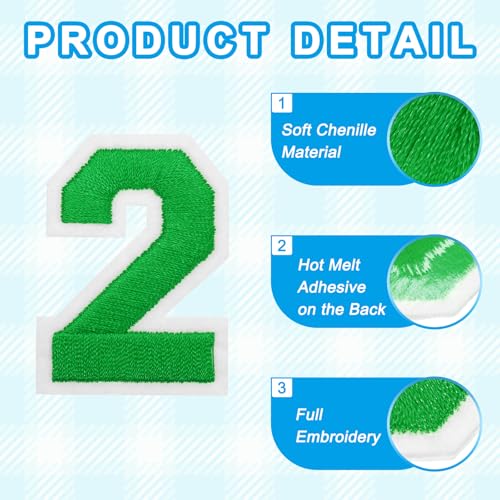 MECCANIXITY Iron on Number Patches 2" Number 2 Iron on Embroidered Patch Sew on Letter Stickers Applique for Repairing Clothing Jeans Shoes Hats DIY(Green, Pack of 9) - style: Number 2