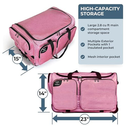 Travolution NEW Glittering Dance Bag with Garment Rack, 23 Inch Rolling Duffel With Wheels, Ideal for Competitions & Travel, Easy-assembly Lightweight Aluminum Clothes Rack (Glitter Blue) - color: Glitter Blue 23"