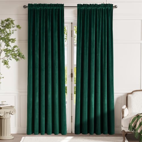 jinchan Emerald Green Velvet Blackout Curtains 84 Inch Long Living Room Curtains for Bedroom Thermal Insulated Room Darkening Drapes Soft Luxury Sun Blocking Single Panel Curtain Rod Pocket, 1 Panel - color: Emerald Green, size: 52"W x 84"L (Pack of 1)