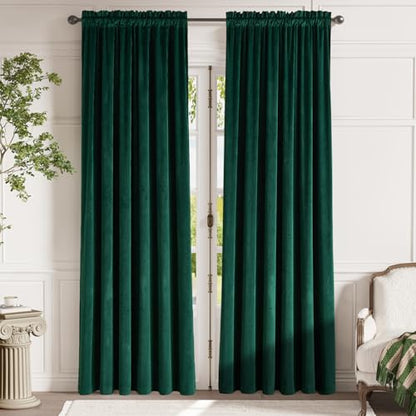 jinchan Emerald Green Velvet Blackout Curtains 84 Inch Long Living Room Curtains for Bedroom Thermal Insulated Room Darkening Drapes Soft Luxury Sun Blocking Single Panel Curtain Rod Pocket, 1 Panel - color: Emerald Green, size: 52"W x 84"L (Pack of 1)