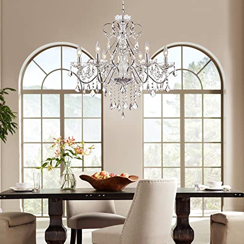 Saint Mossi 6 Light Crystal Chandelier Light Fixture Modern Chandelier Pendant Lighting, Chrome Pendant Raindrop Chandelier for Dining Room,Bedroom,Living Room,H23 x D24 - color: Chrome
