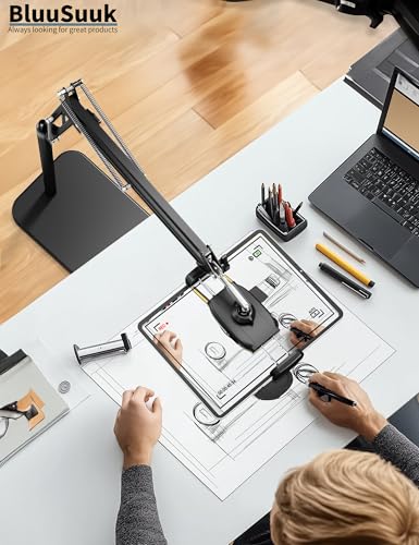 BluuSuuk Tablet Floor Stand with 11lb Stable Base - Adjustable Height Stretchable Arm Swivel Holder Mount, Compatible with iPad Pro Air Mini 12.9/9.7, Kindle, Galaxy Tab, Cell Phones (4.7''-13'')